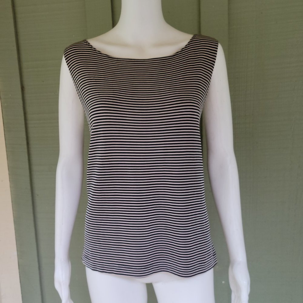 CHICO'S  Black Cream Striped Slinky Tank Top 16